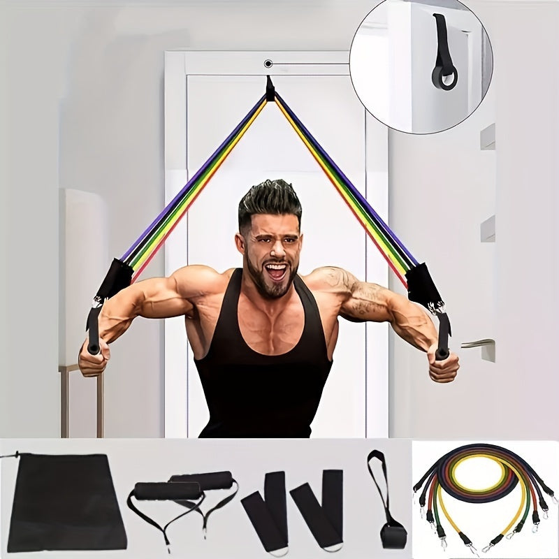 11-Piece TPE Resistance Belt Set with Door Anchor, Handles, Tote Bag, Leg Ankle Belts, and Workout Belts - Home Gym Equipment for Fitness and Physical Therapy