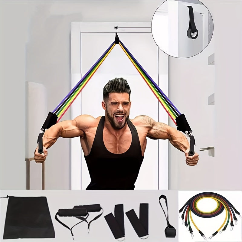 11-Piece TPE Resistance Belt Set with Door Anchor, Handles, Tote Bag, Leg Ankle Belts, and Workout Belts - Home Gym Equipment for Fitness and Physical Therapy