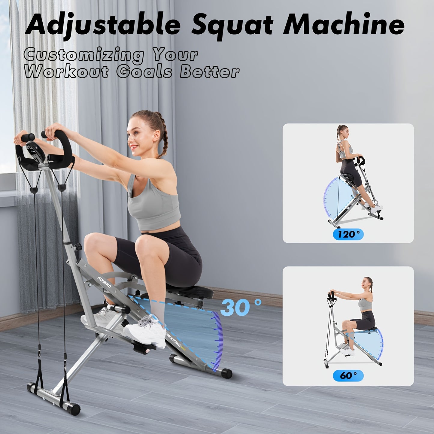 Foldable Squat & Core Exercise Machine with 4 Adjustable Resistance Bands, 330 lbs Capacity – Home Gym Equipment for Glutes, Thighs, and Full-Body Workouts, Gray Metal Frame, Gym Accessories