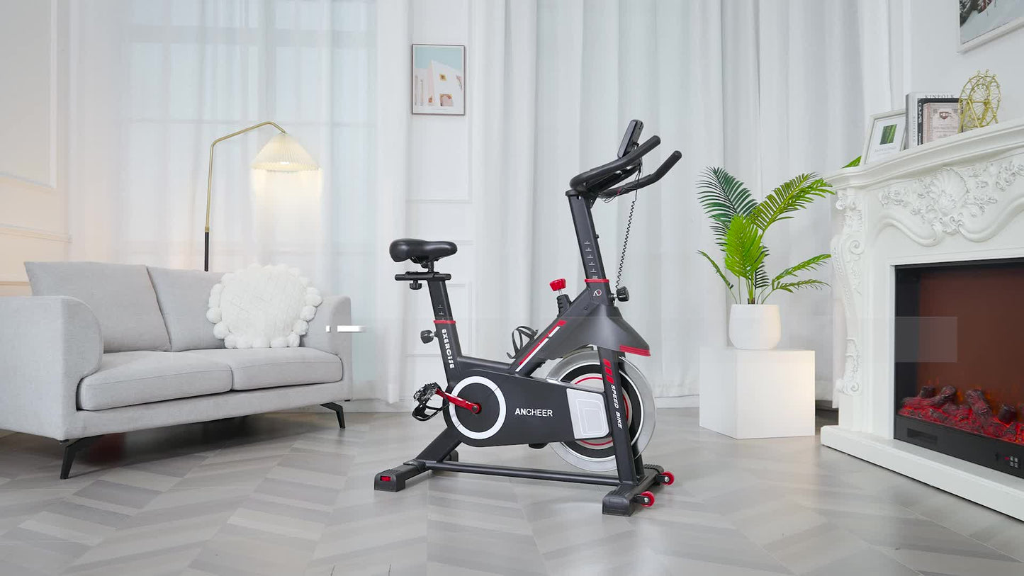 Exercise Bike Stationary Bikes for Home Spin Bike Heavy-Duty Steel Frame Adjustable Resistance Ipad Mount & LCD Monitor with Pulse Indoor Cycling Bike Home Gym Equipment for Height 4.9-6.4 FT