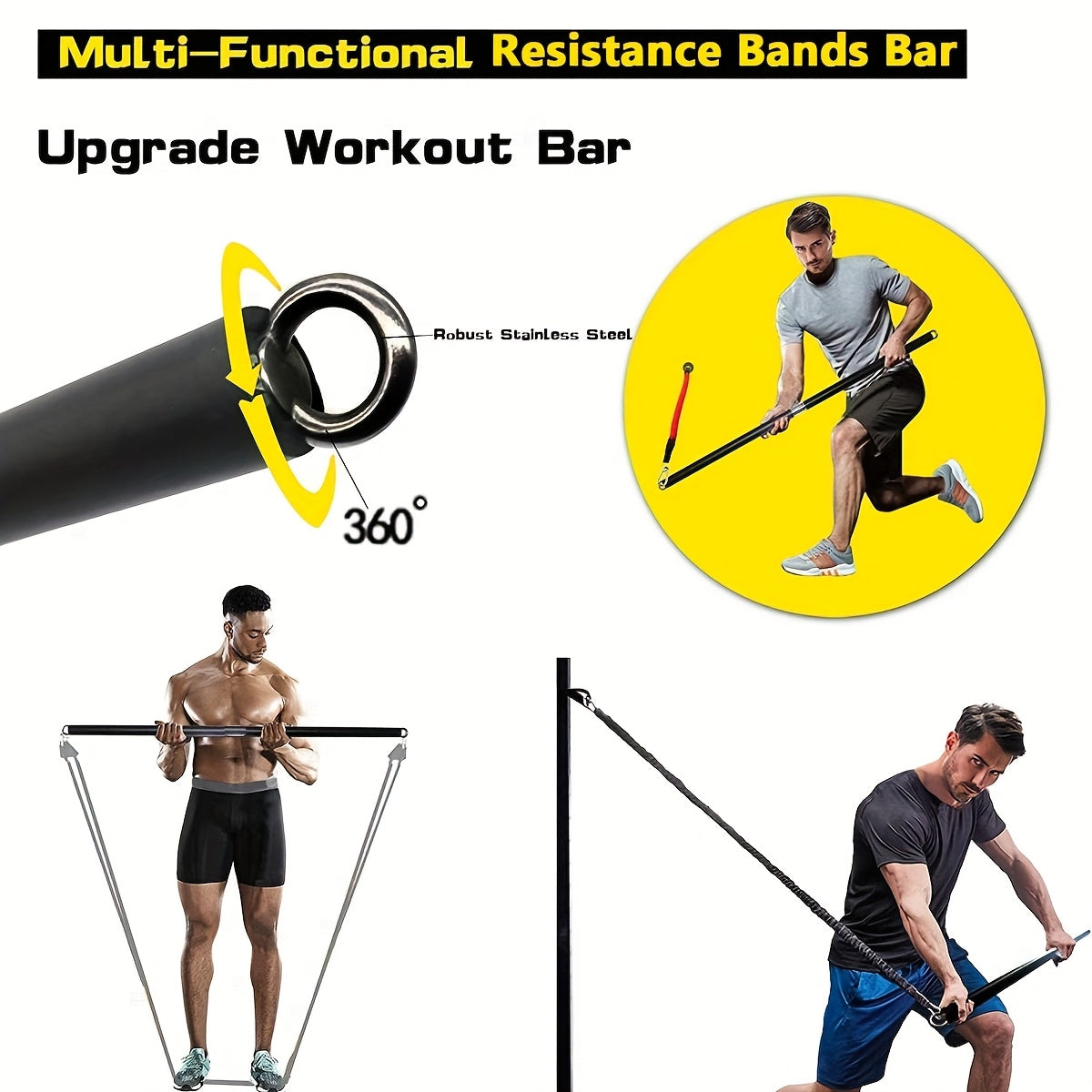 300lbs Workout Bar Fitness Resistance Bands Set Pilates Yoga Pull Rope Exercise Training Expander Gym Equipment for Home Bodybuilding