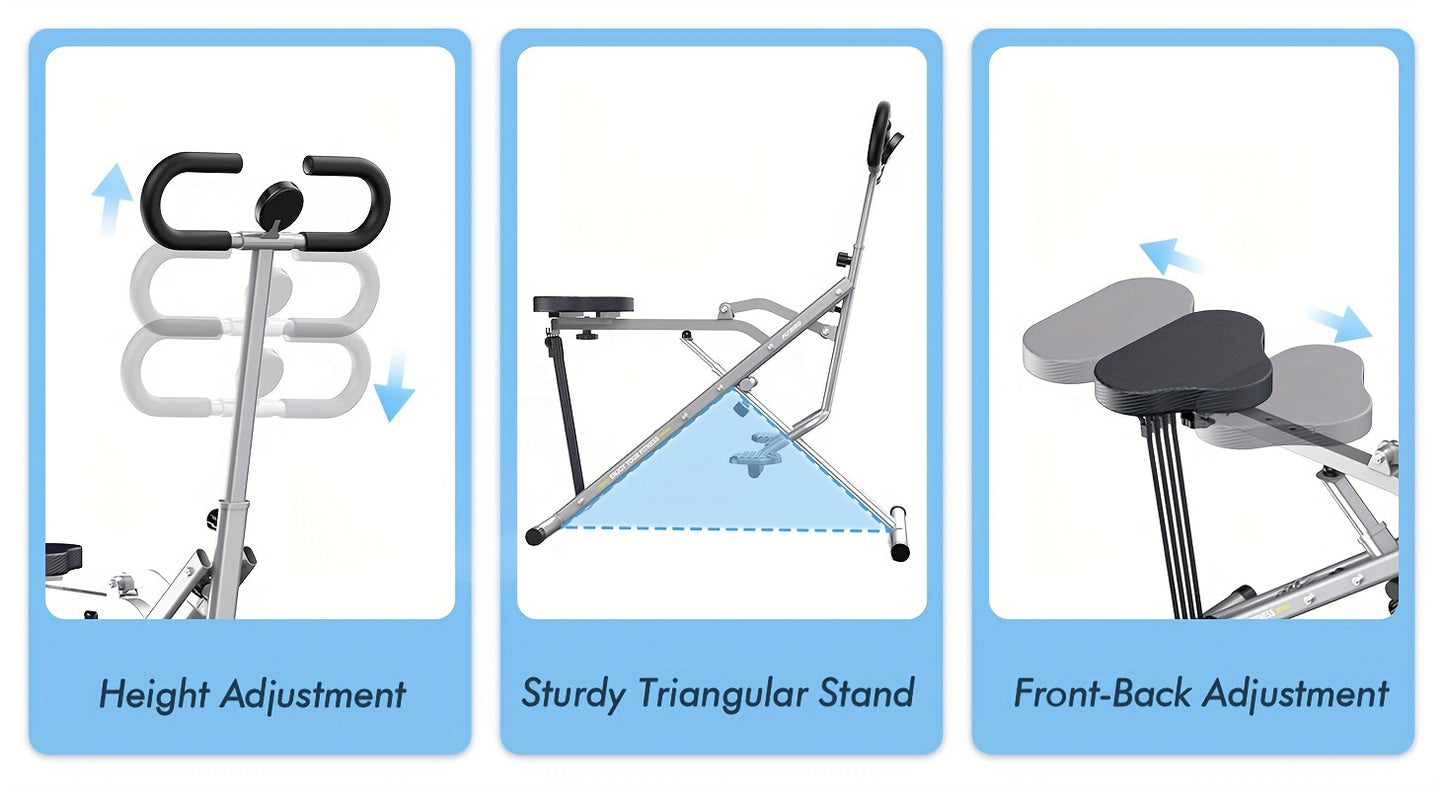 Foldable Squat & Core Exercise Machine with 4 Adjustable Resistance Bands, 330 lbs Capacity – Home Gym Equipment for Glutes, Thighs, and Full-Body Workouts, Gray Metal Frame, Gym Accessories