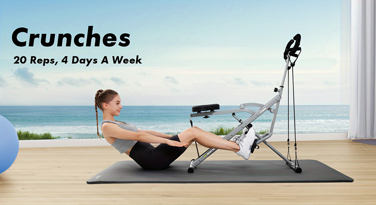Foldable Squat & Core Exercise Machine with 4 Adjustable Resistance Bands, 330 lbs Capacity – Home Gym Equipment for Glutes, Thighs, and Full-Body Workouts, Gray Metal Frame, Gym Accessories