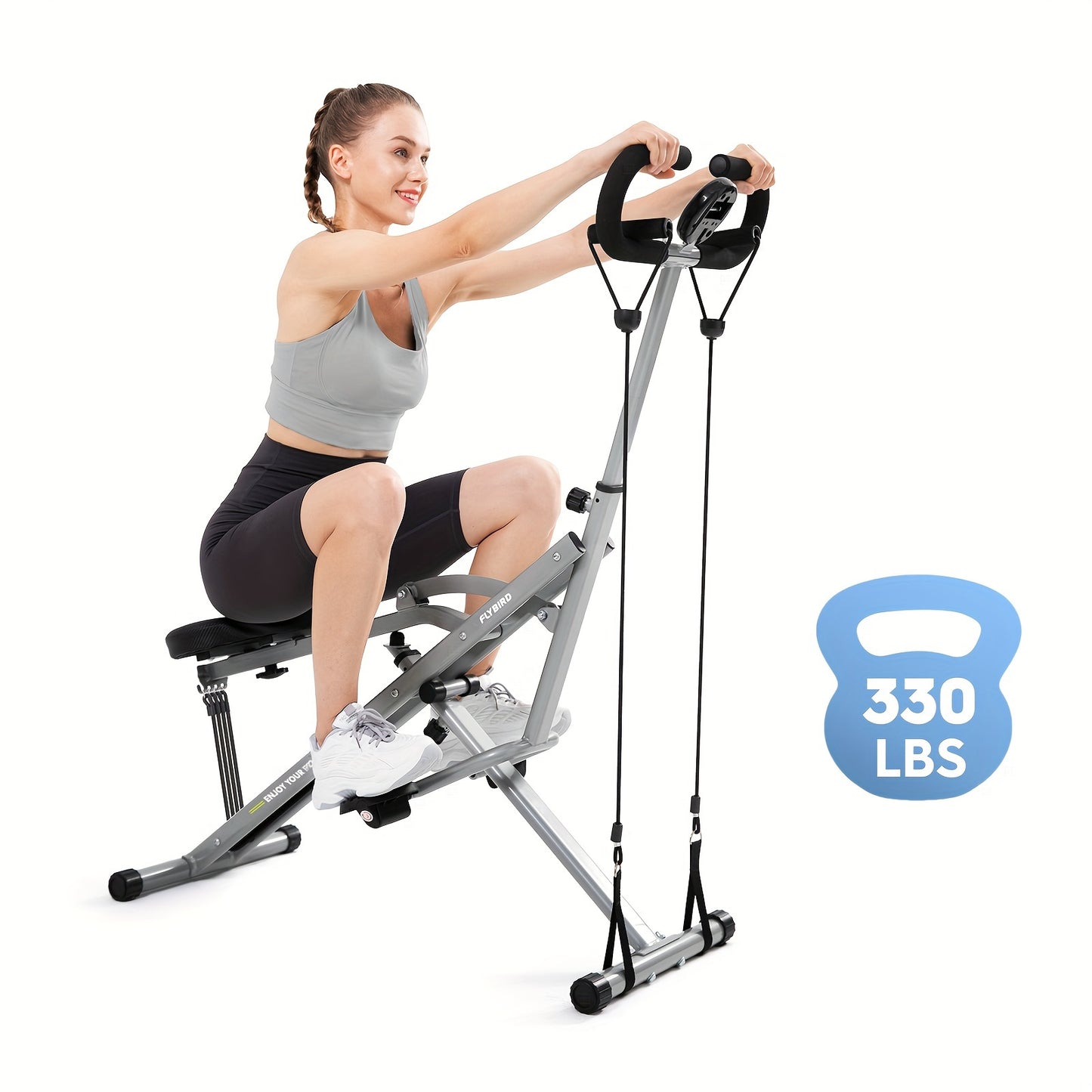 Foldable Squat & Core Exercise Machine with 4 Adjustable Resistance Bands, 330 lbs Capacity – Home Gym Equipment for Glutes, Thighs, and Full-Body Workouts, Gray Metal Frame, Gym Accessories