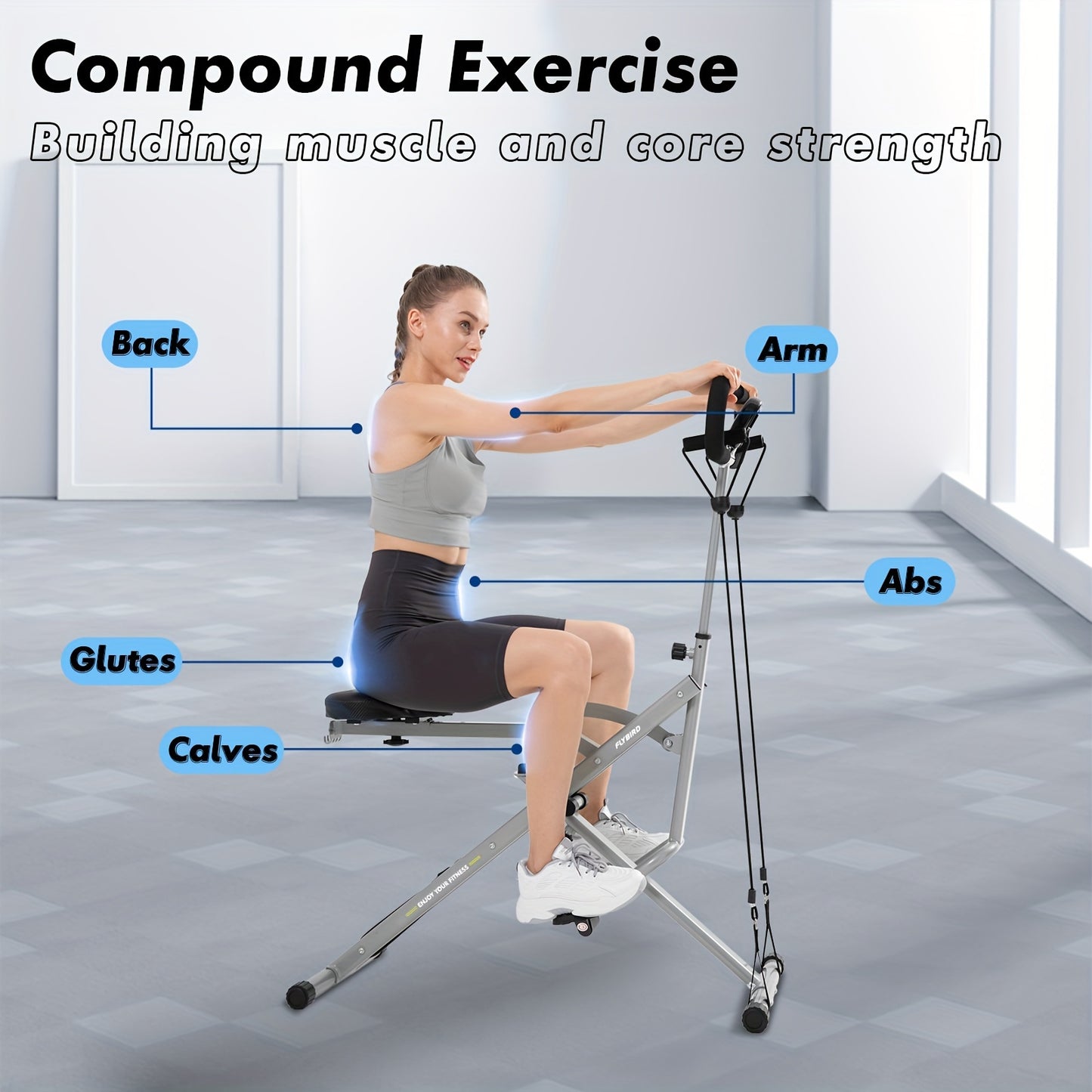 Foldable Squat & Core Exercise Machine with 4 Adjustable Resistance Bands, 330 lbs Capacity – Home Gym Equipment for Glutes, Thighs, and Full-Body Workouts, Gray Metal Frame, Gym Accessories