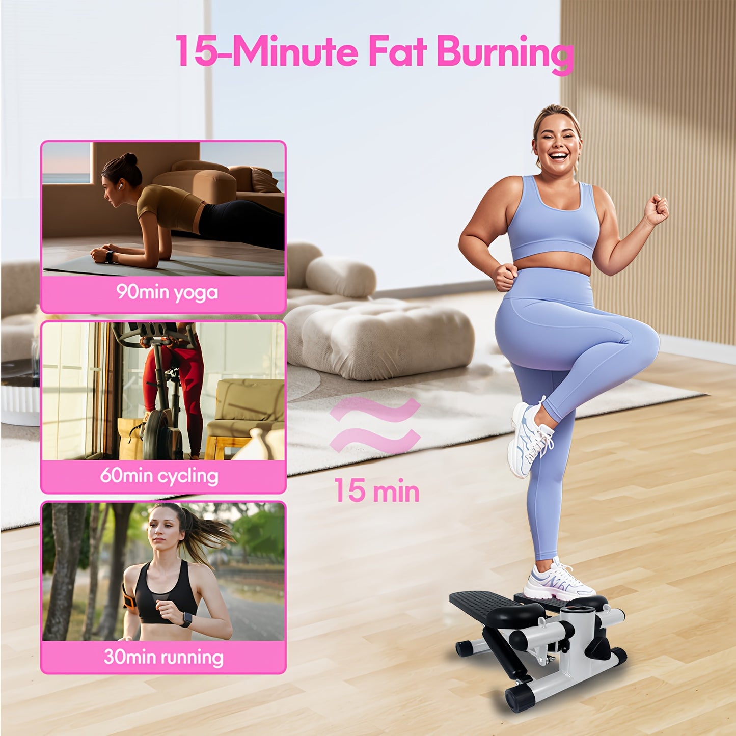 Sportsroyals Pink Ski Stepper Trainer, 300lb Load Capacity - Fun Cardio & Full Body Aerobic Exercise Machine for Home Gym, Ideal Christmas Gift for Women, Home Gym Equipment|Dual Handlebars|Adjustable Resistance Levels, Gym A