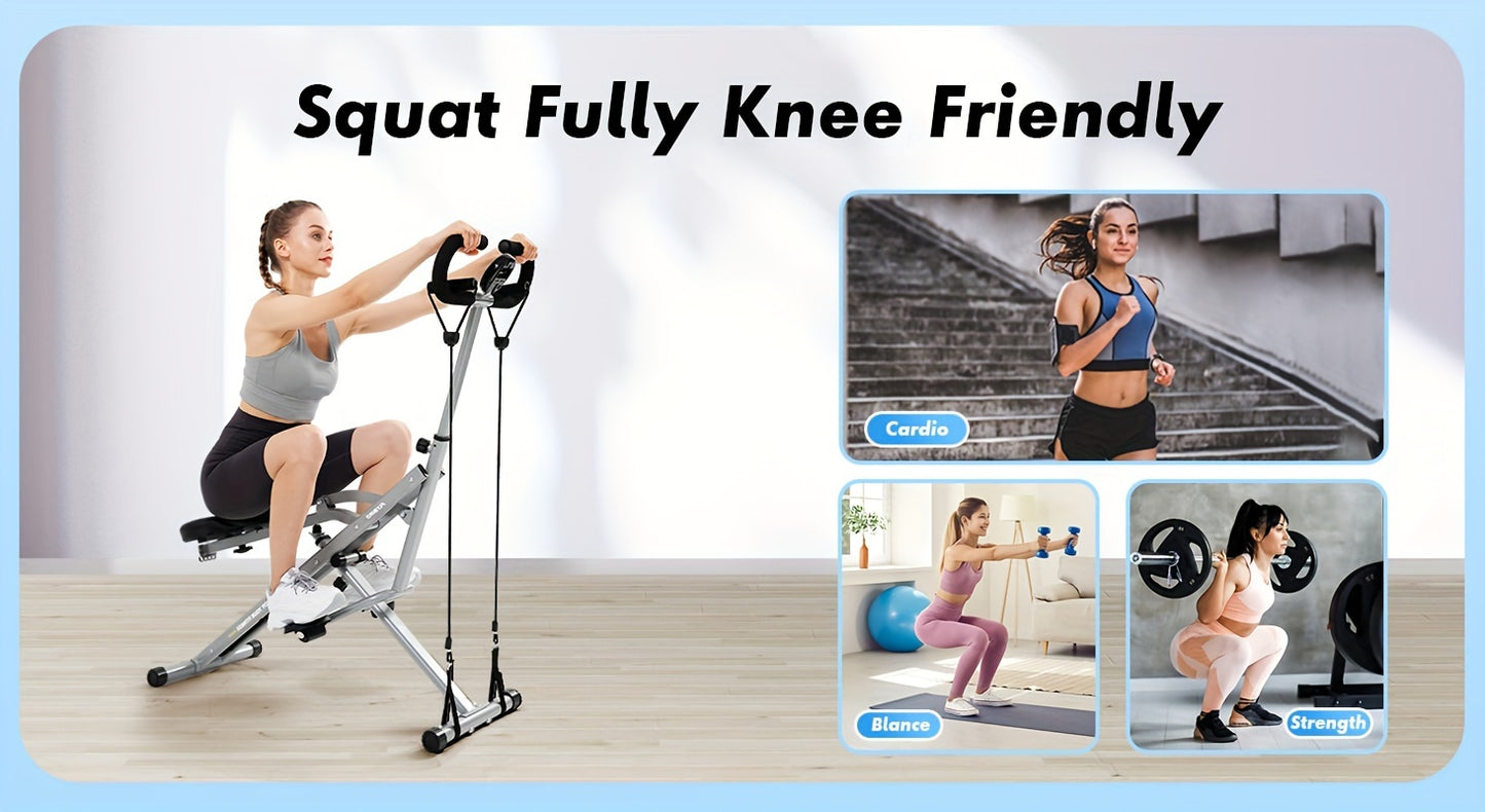 Foldable Squat & Core Exercise Machine with 4 Adjustable Resistance Bands, 330 lbs Capacity – Home Gym Equipment for Glutes, Thighs, and Full-Body Workouts, Gray Metal Frame, Gym Accessories