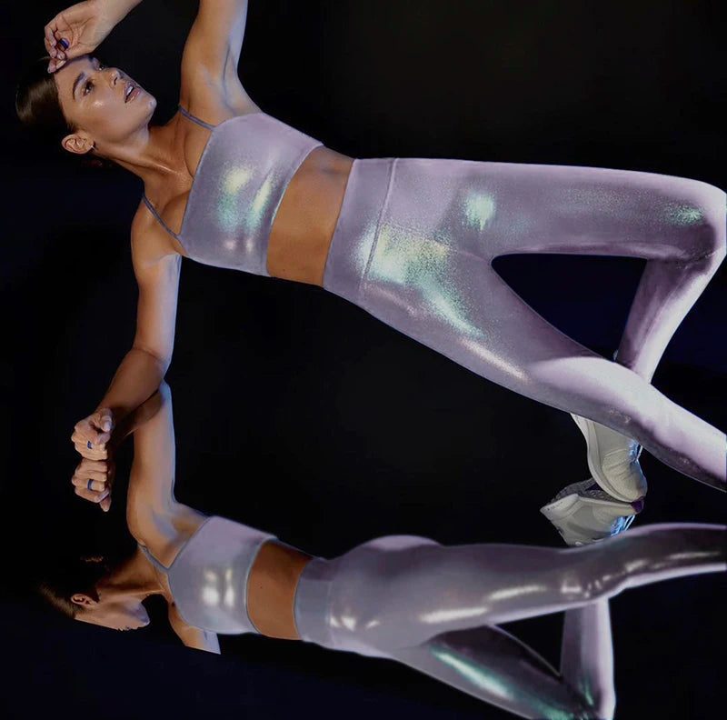 Tiktokleggings Women Shiny Sport Leggings High Rise Stretchy Gym Wears Compressive Breathable Push Up Iridescent Activewears