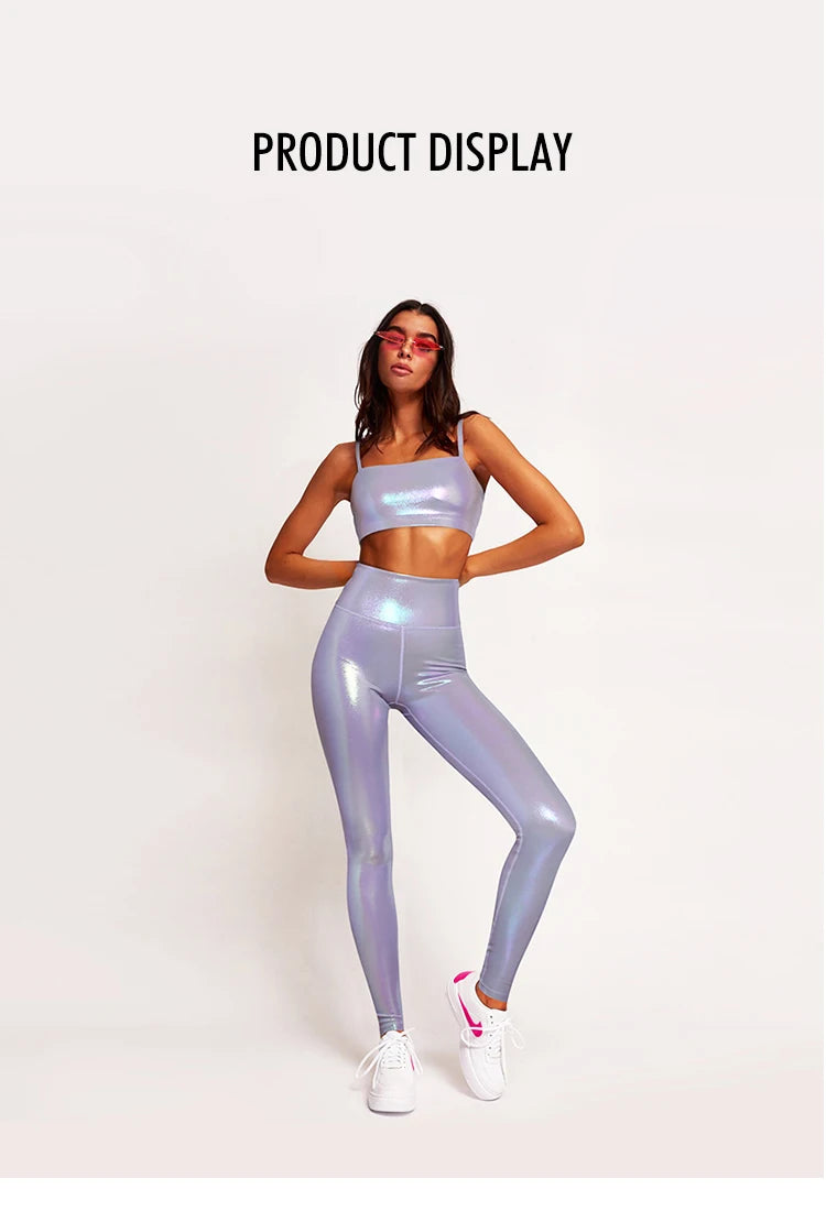 Tiktokleggings Women Shiny Sport Leggings High Rise Stretchy Gym Wears Compressive Breathable Push Up Iridescent Activewears