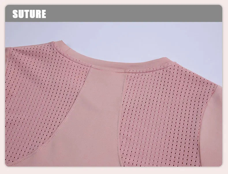 Women Gym Jogging Top Fitness Quick Dry Yoga Shirts Short Sleeve Mesh Athletic Shirt Outdoor Running Sporting Sweat Suits Pink