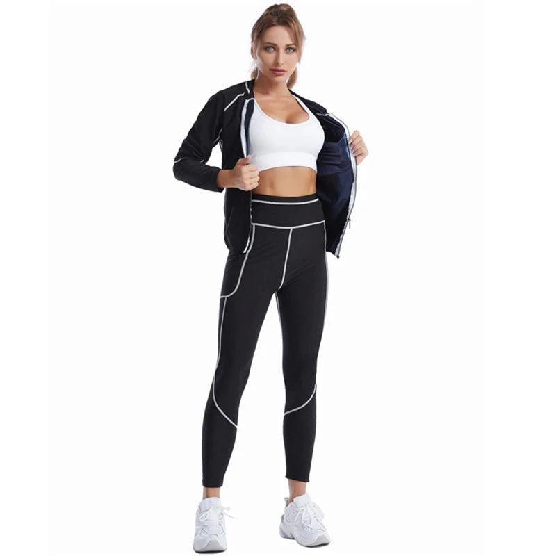 Sauna Suits for Women Gym Clothing Sets Running Fitness Exercise Sportswear Pants Weight Loss Sweating Sports Suit Workout Tops