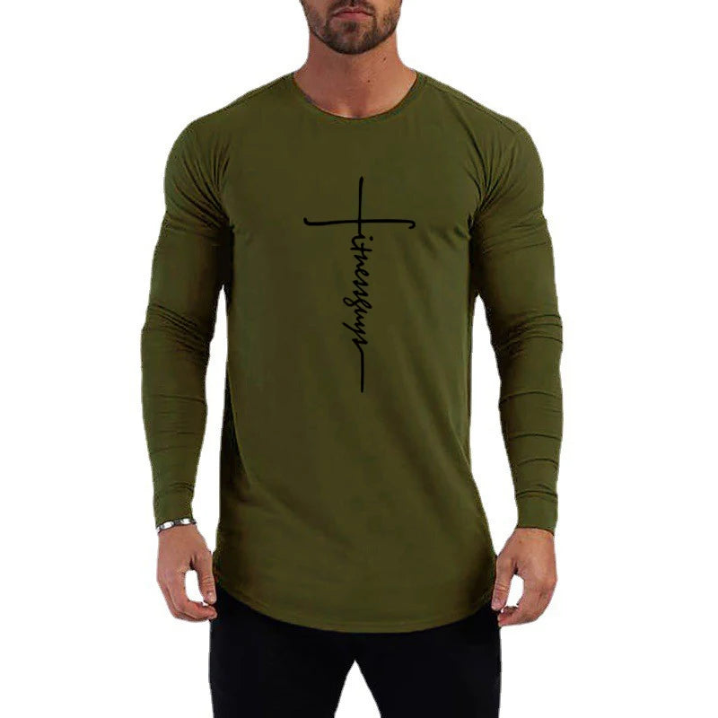 Running T-shirt Men Long Sleeve Shirt Autumn Outdoor Sports Tops Cotton Pullovers Slim Fit Gym Bodybuilding Fitness Tee Shirt