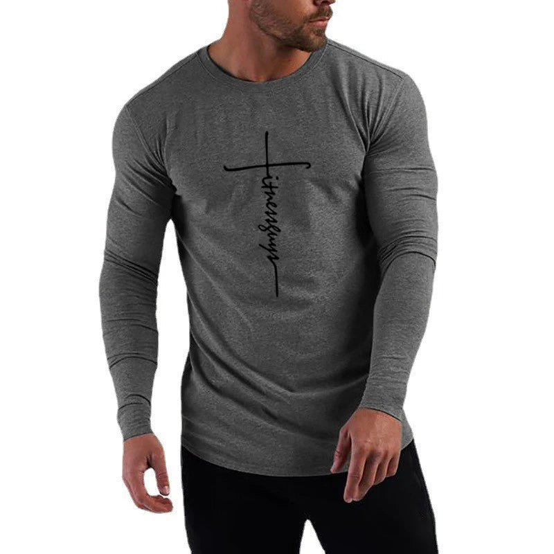 Running T-shirt Men Long Sleeve Shirt Autumn Outdoor Sports Tops Cotton Pullovers Slim Fit Gym Bodybuilding Fitness Tee Shirt