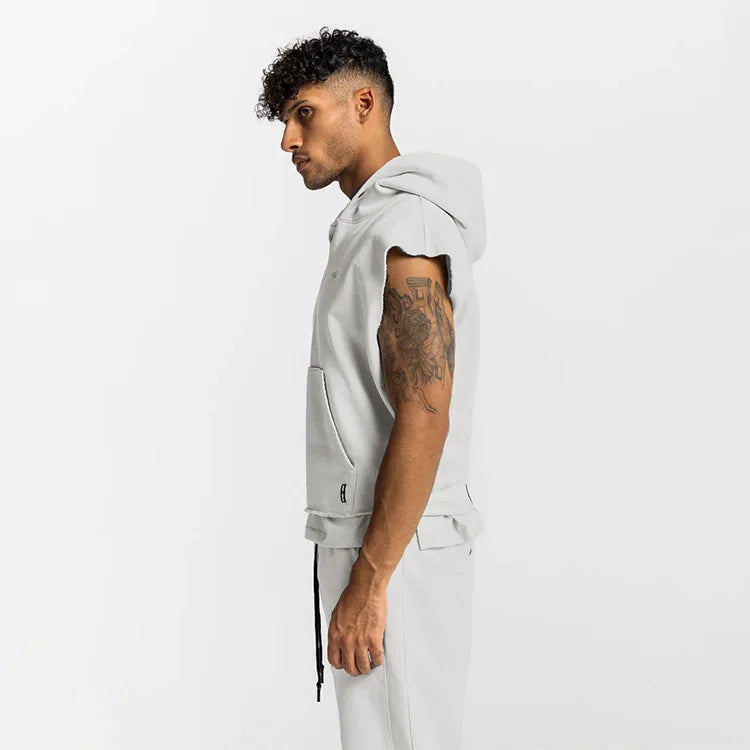Gyms Mens Multi-pocket Bodybuilding Cotton Sleeveless Hooded Casual Biker Vest Sweatshirt Fitness Workout Sportswear Tops Male