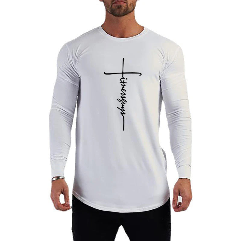 Running T-shirt Men Long Sleeve Shirt Autumn Outdoor Sports Tops Cotton Pullovers Slim Fit Gym Bodybuilding Fitness Tee Shirt