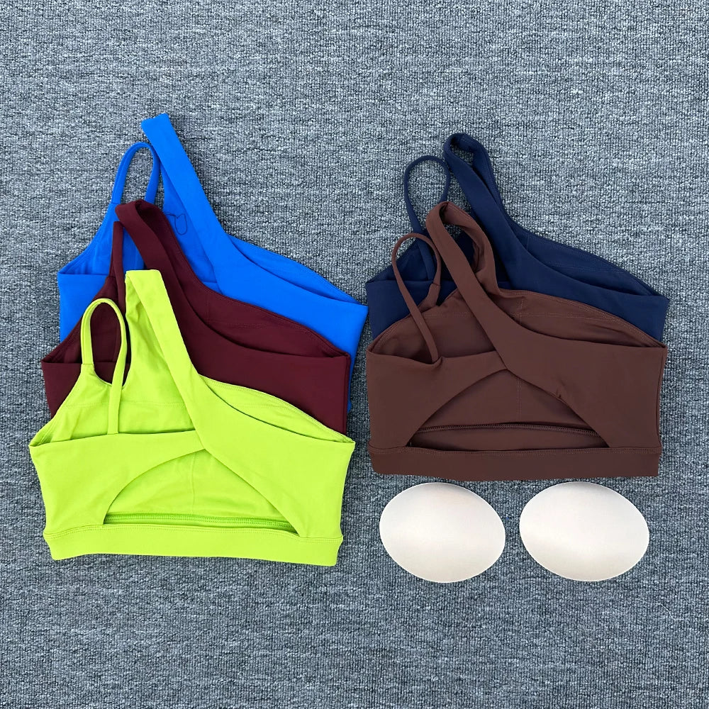 Women Shockproof Sport Bra Women's Beautiful Back Gym Sports Underwear Women Oblique Shoulder Straps Running Fitness Yoga Bra 