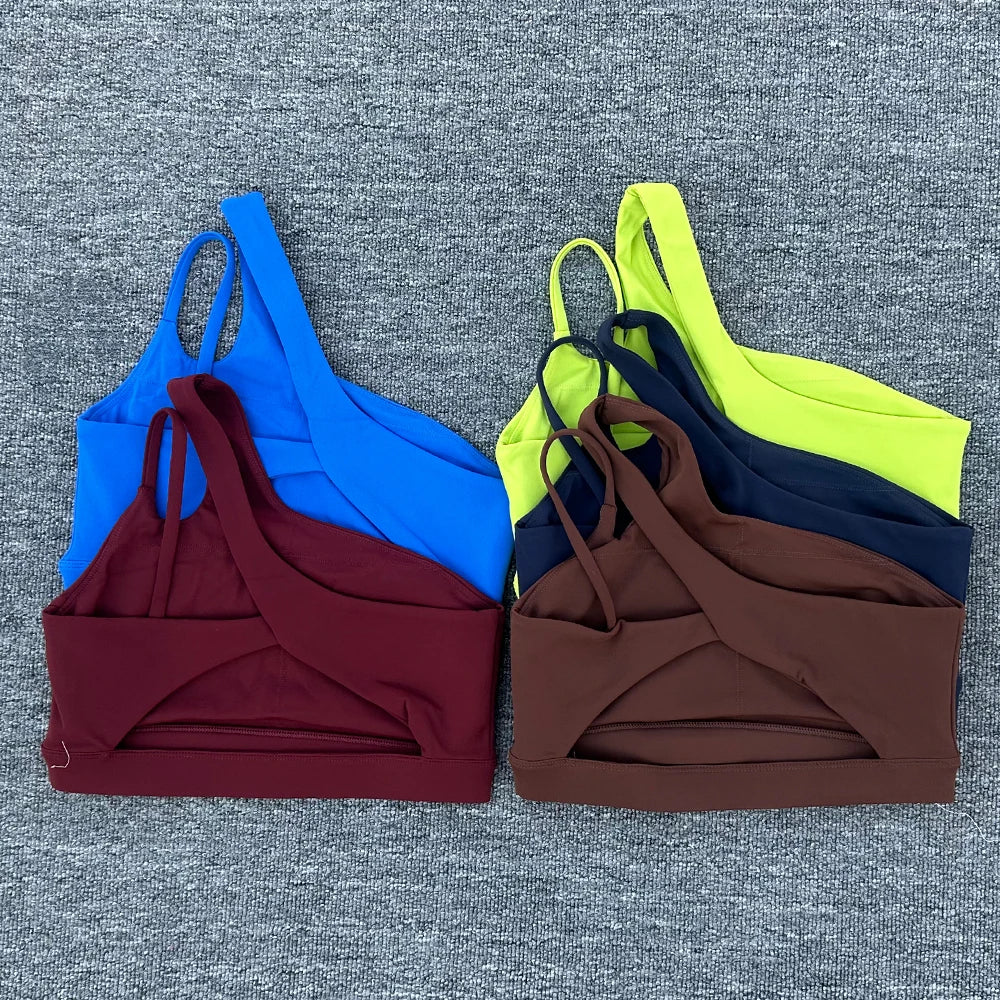 Women Shockproof Sport Bra Women's Beautiful Back Gym Sports Underwear Women Oblique Shoulder Straps Running Fitness Yoga Bra 
