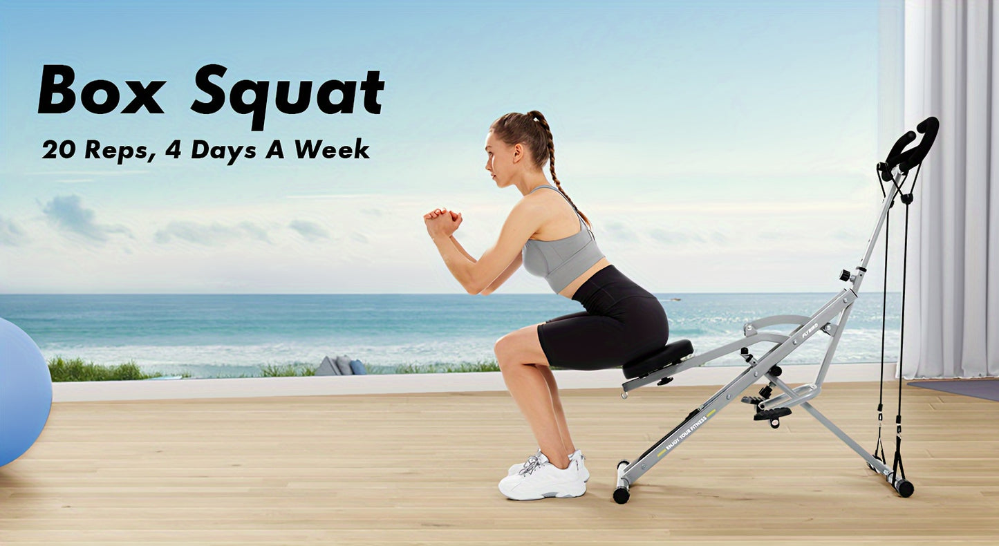 Foldable Squat & Core Exercise Machine with 4 Adjustable Resistance Bands, 330 lbs Capacity – Home Gym Equipment for Glutes, Thighs, and Full-Body Workouts, Gray Metal Frame, Gym Accessories