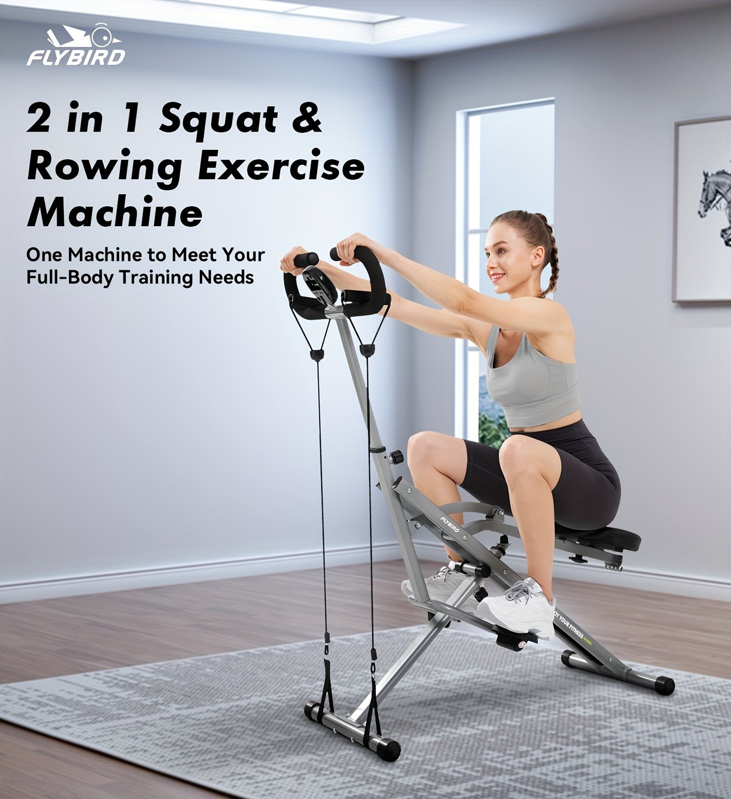 Foldable Squat & Core Exercise Machine with 4 Adjustable Resistance Bands, 330 lbs Capacity – Home Gym Equipment for Glutes, Thighs, and Full-Body Workouts, Gray Metal Frame, Gym Accessories