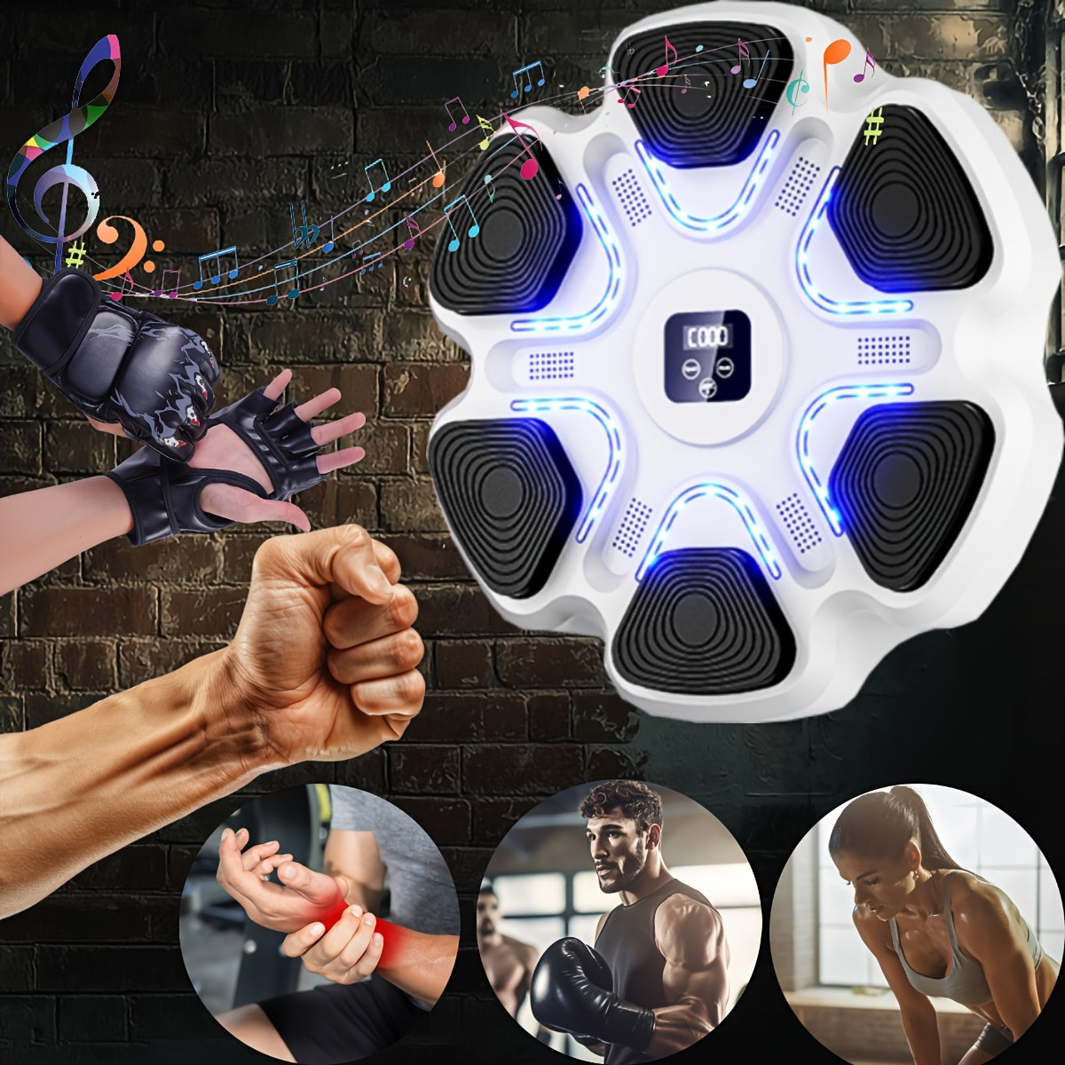 Wall-Mounted Music Boxing Trainer with LED Lights & Gloves – Adjustable Home Gym Equipment for Adults, Family Fitness, and Relax
