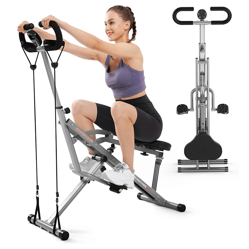 Foldable Squat & Core Exercise Machine with 4 Adjustable Resistance Bands, 330 lbs Capacity – Home Gym Equipment for Glutes, Thighs, and Full-Body Workouts, Gray Metal Frame, Gym Accessories