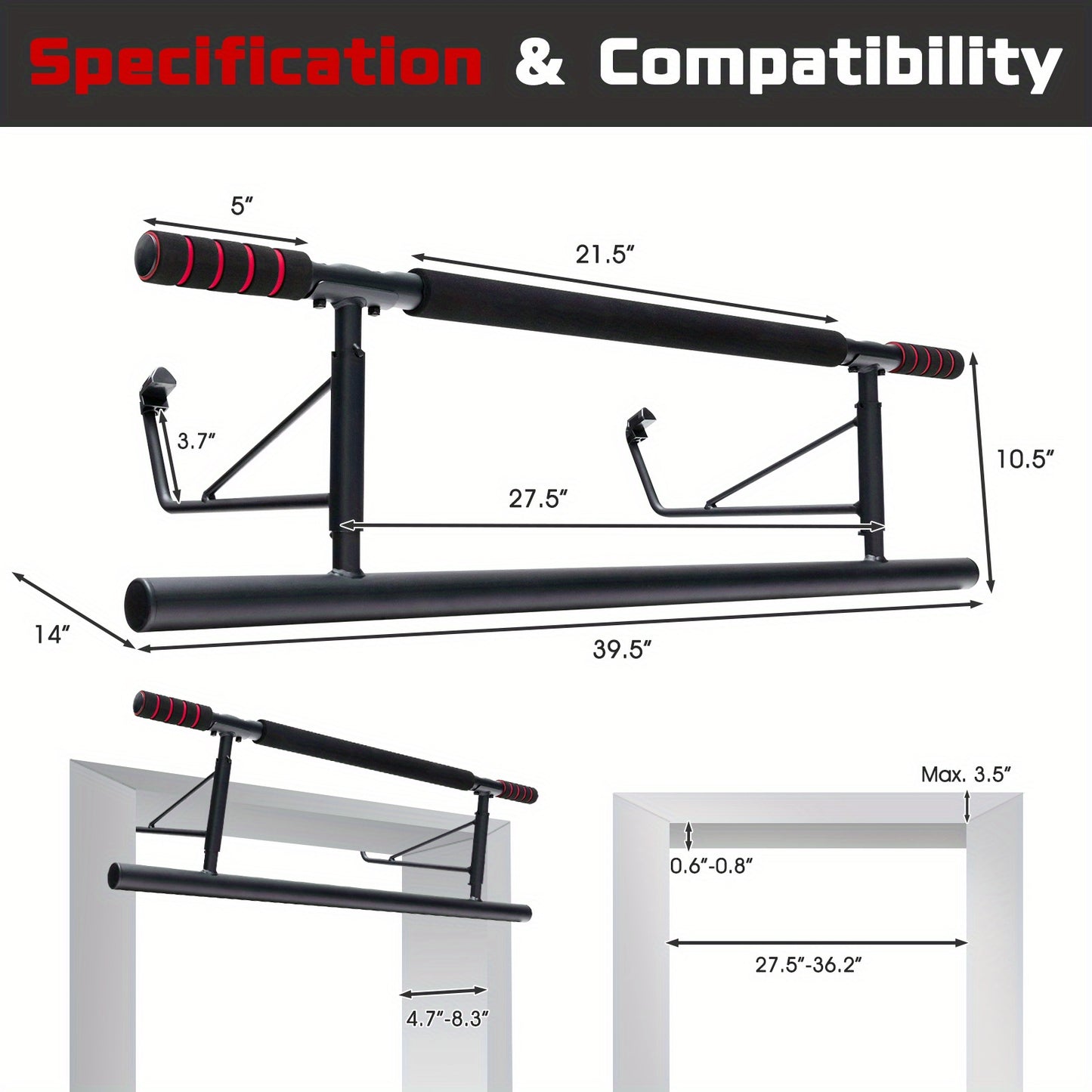 Foldable Strength Training Chin-Up Bar Pro - No Screw, Space-Saving, Doorway-Mounted, Home Gym Equipment for Effective Upper Body Workout, Fitness, and Exercise - Durable, Sturdy, and Portable