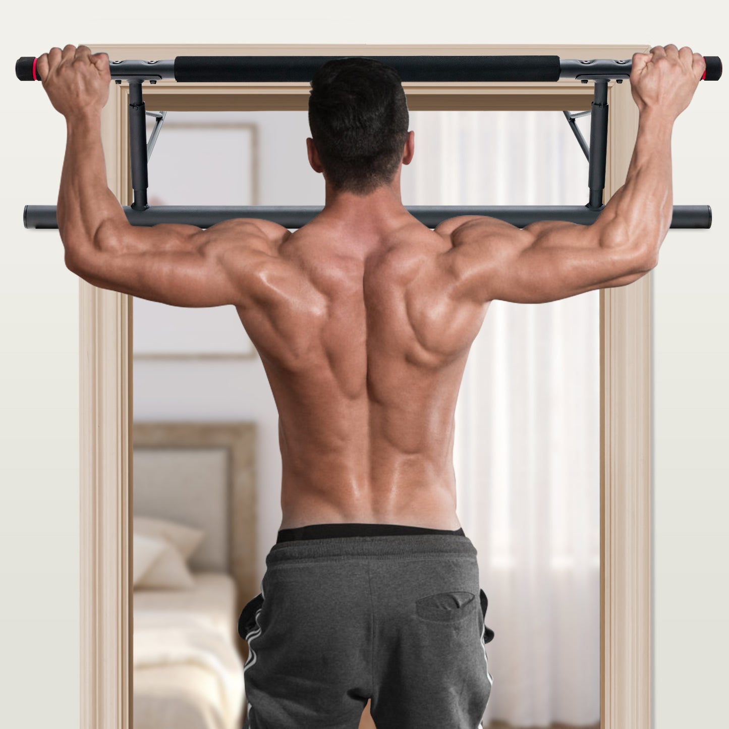 Foldable Strength Training Chin-Up Bar Pro - No Screw, Space-Saving, Doorway-Mounted, Home Gym Equipment for Effective Upper Body Workout, Fitness, and Exercise - Durable, Sturdy, and Portable