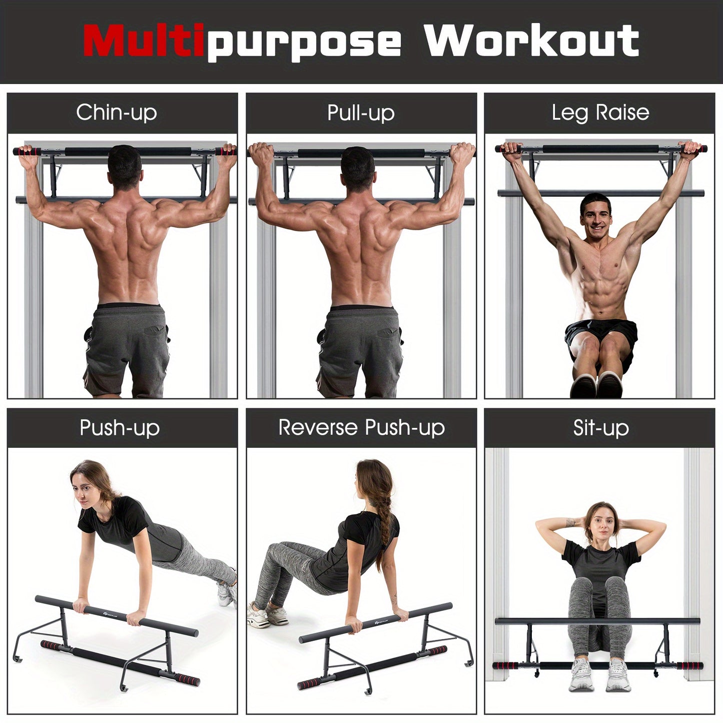 Foldable Strength Training Chin-Up Bar Pro - No Screw, Space-Saving, Doorway-Mounted, Home Gym Equipment for Effective Upper Body Workout, Fitness, and Exercise - Durable, Sturdy, and Portable