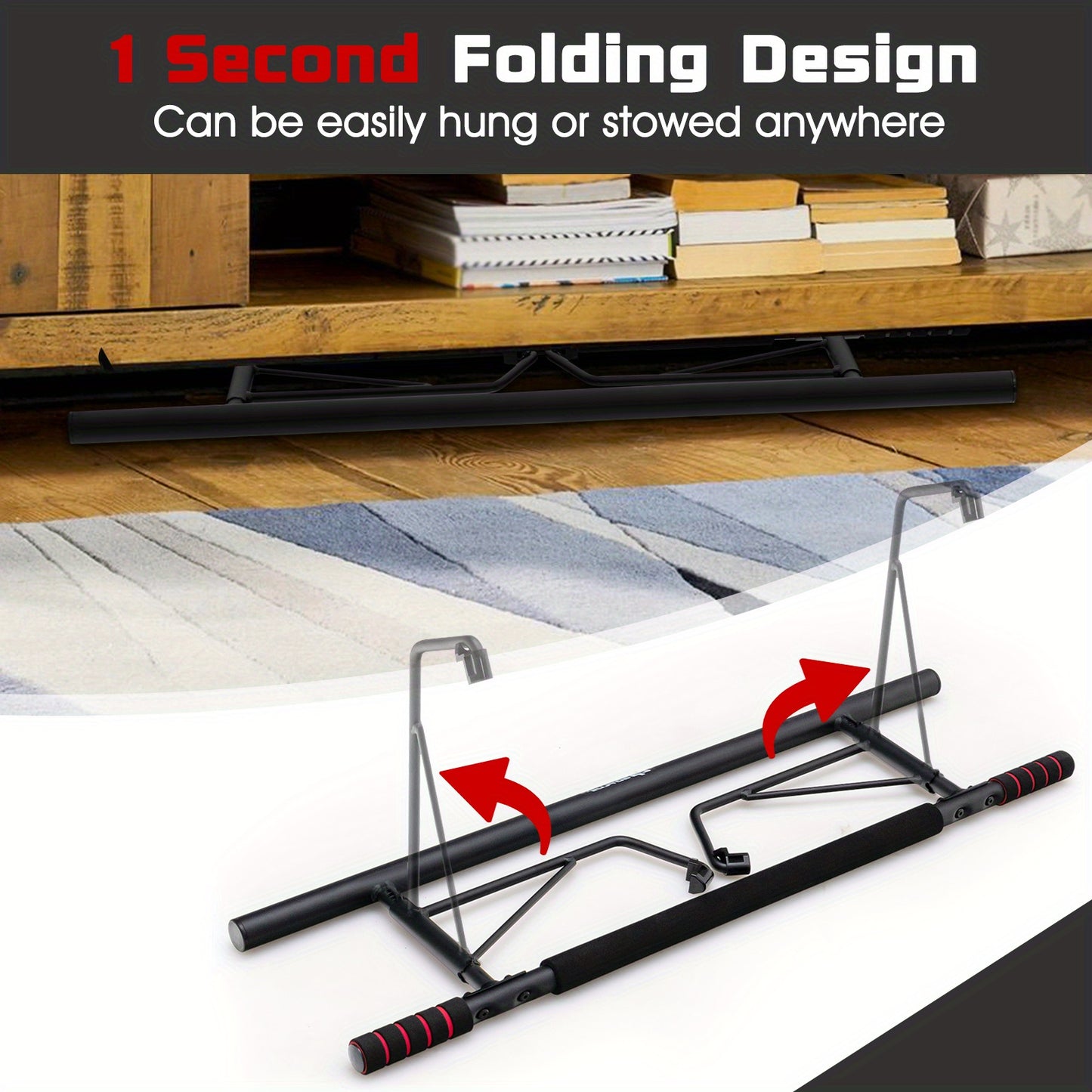 Foldable Strength Training Chin-Up Bar Pro - No Screw, Space-Saving, Doorway-Mounted, Home Gym Equipment for Effective Upper Body Workout, Fitness, and Exercise - Durable, Sturdy, and Portable