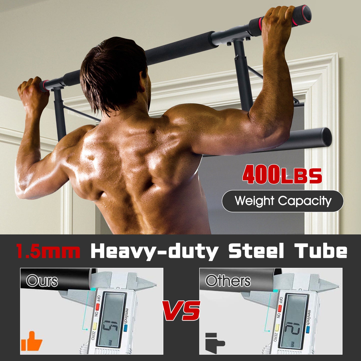Foldable Strength Training Chin-Up Bar Pro - No Screw, Space-Saving, Doorway-Mounted, Home Gym Equipment for Effective Upper Body Workout, Fitness, and Exercise - Durable, Sturdy, and Portable