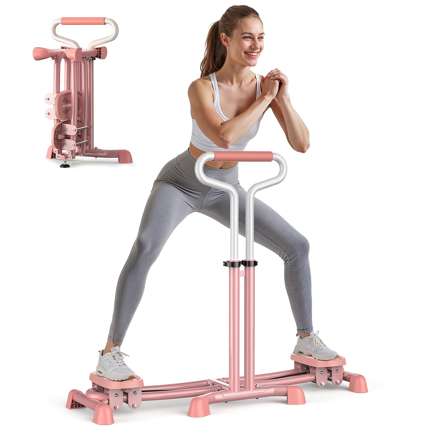 Sportsroyals Pink Ski Stepper Trainer, 300lb Load Capacity - Fun Cardio & Full Body Aerobic Exercise Machine for Home Gym, Ideal Christmas Gift for Women, Home Gym Equipment|Dual Handlebars|Adjustable Resistance Levels, Gym A