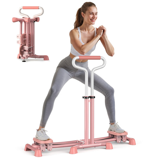 Sportsroyals Pink Ski Stepper Trainer, 300lb Load Capacity - Fun Cardio & Full Body Aerobic Exercise Machine for Home Gym, Ideal Christmas Gift for Women, Home Gym Equipment|Dual Handlebars|Adjustable Resistance Levels, Gym A
