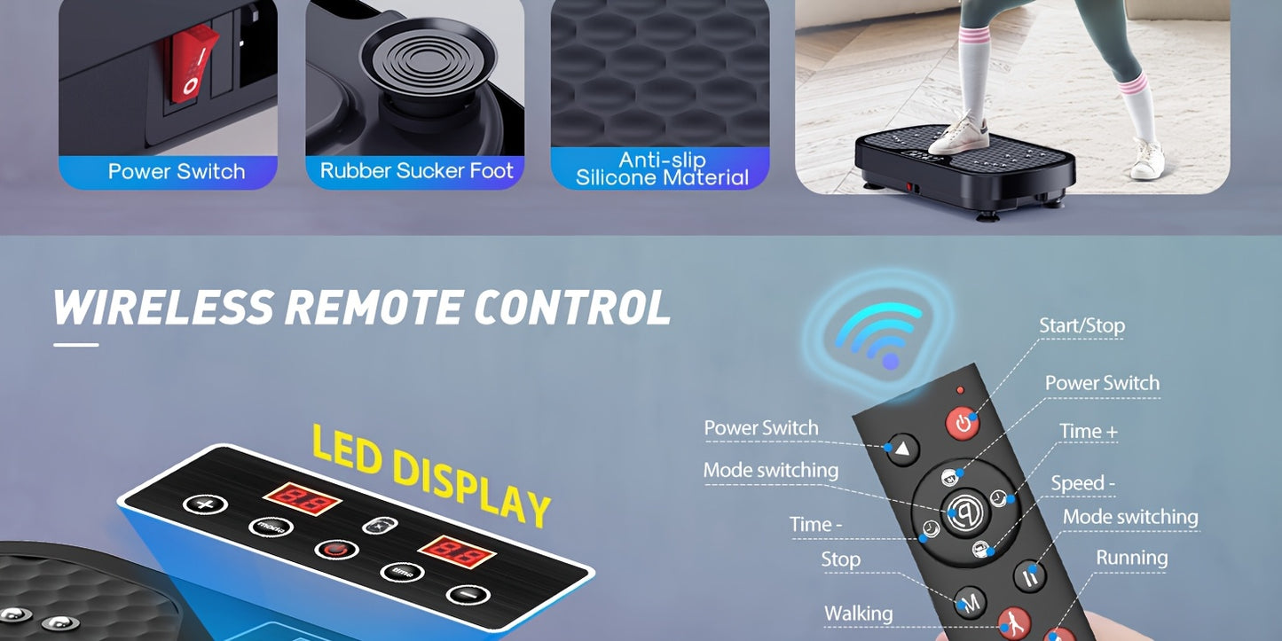 [Full Body Vibration] Full Body Vibration Plate Exercise Machine - 9-Mode, USB Powered, Remote Control - Home Gym Equipment for Lymphatic Drainage & Wellness