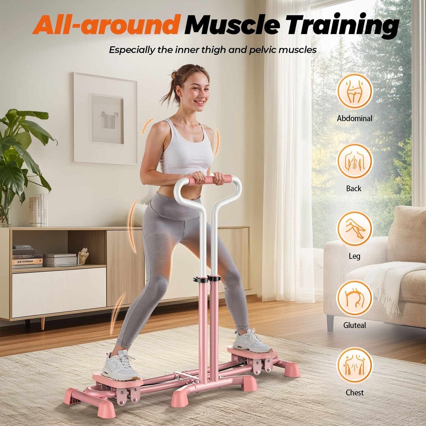 Sportsroyals Pink Ski Stepper Trainer, 300lb Load Capacity - Fun Cardio & Full Body Aerobic Exercise Machine for Home Gym, Ideal Christmas Gift for Women, Home Gym Equipment|Dual Handlebars|Adjustable Resistance Levels, Gym A