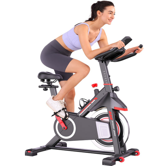 Exercise Bike Stationary Bikes for Home Spin Bike Heavy-Duty Steel Frame Adjustable Resistance Ipad Mount & LCD Monitor with Pulse Indoor Cycling Bike Home Gym Equipment for Height 4.9-6.4 FT