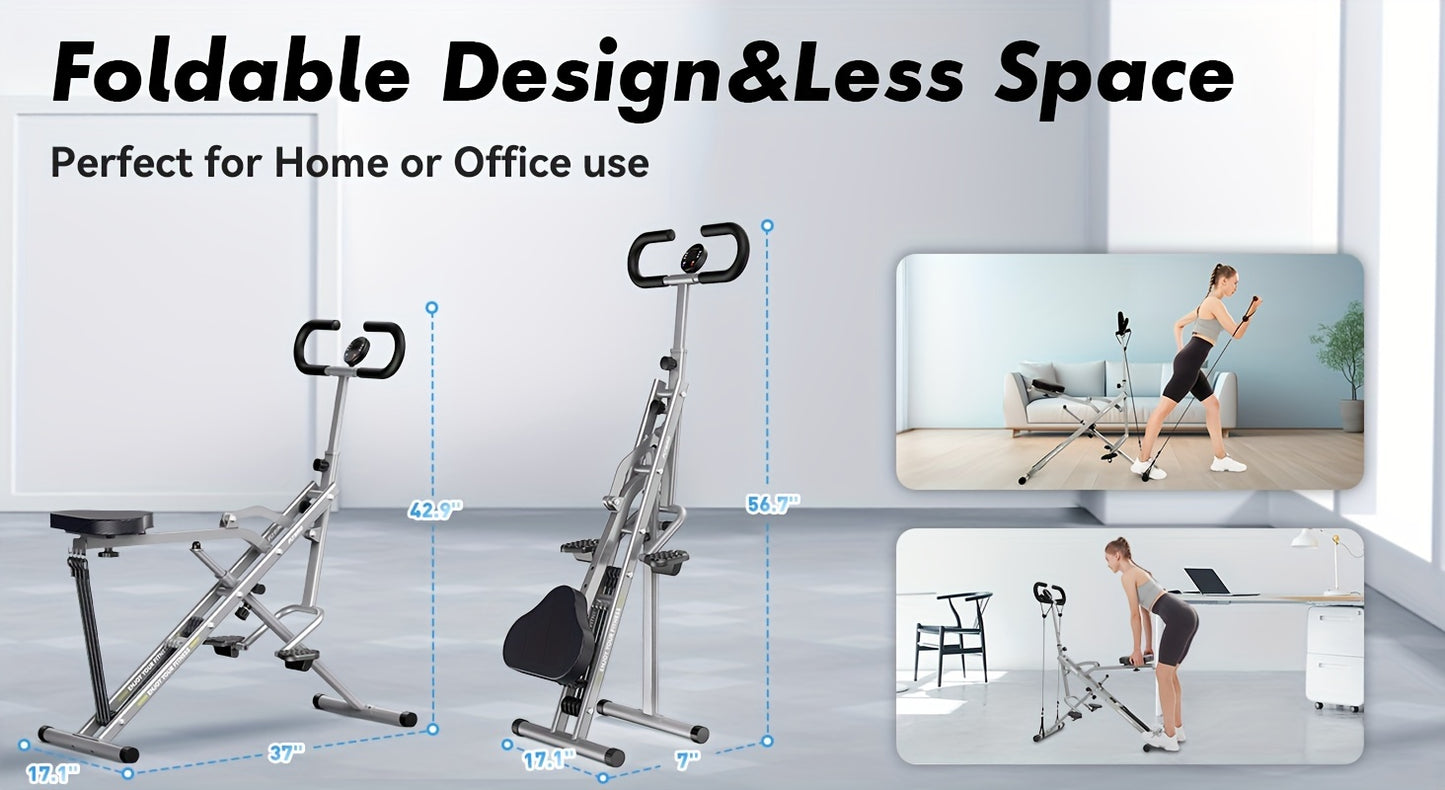 Foldable Squat & Core Exercise Machine with 4 Adjustable Resistance Bands, 330 lbs Capacity – Home Gym Equipment for Glutes, Thighs, and Full-Body Workouts, Gray Metal Frame, Gym Accessories