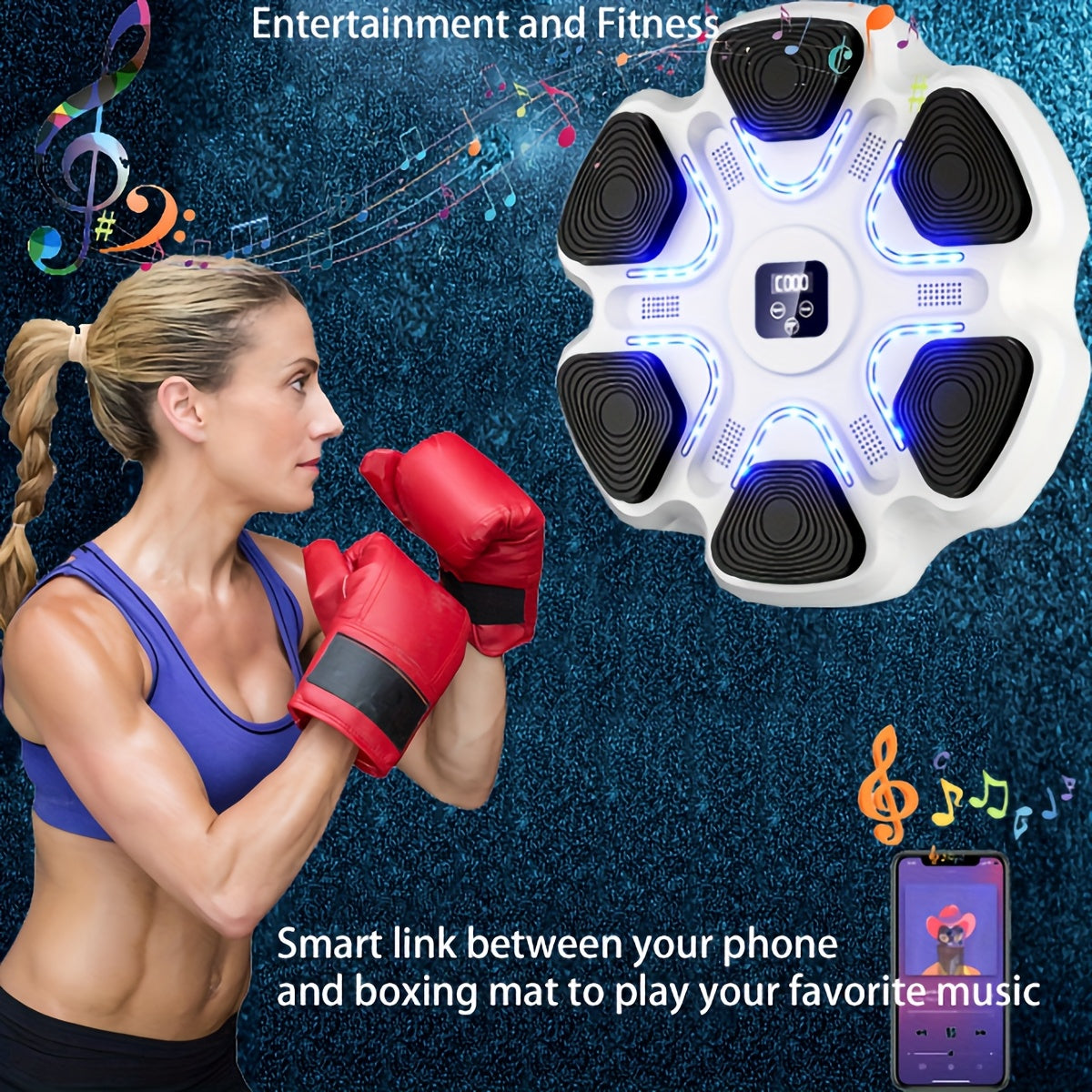 Wall-Mounted Music Boxing Trainer with LED Lights & Gloves – Adjustable Home Gym Equipment for Adults, Family Fitness, and Relax