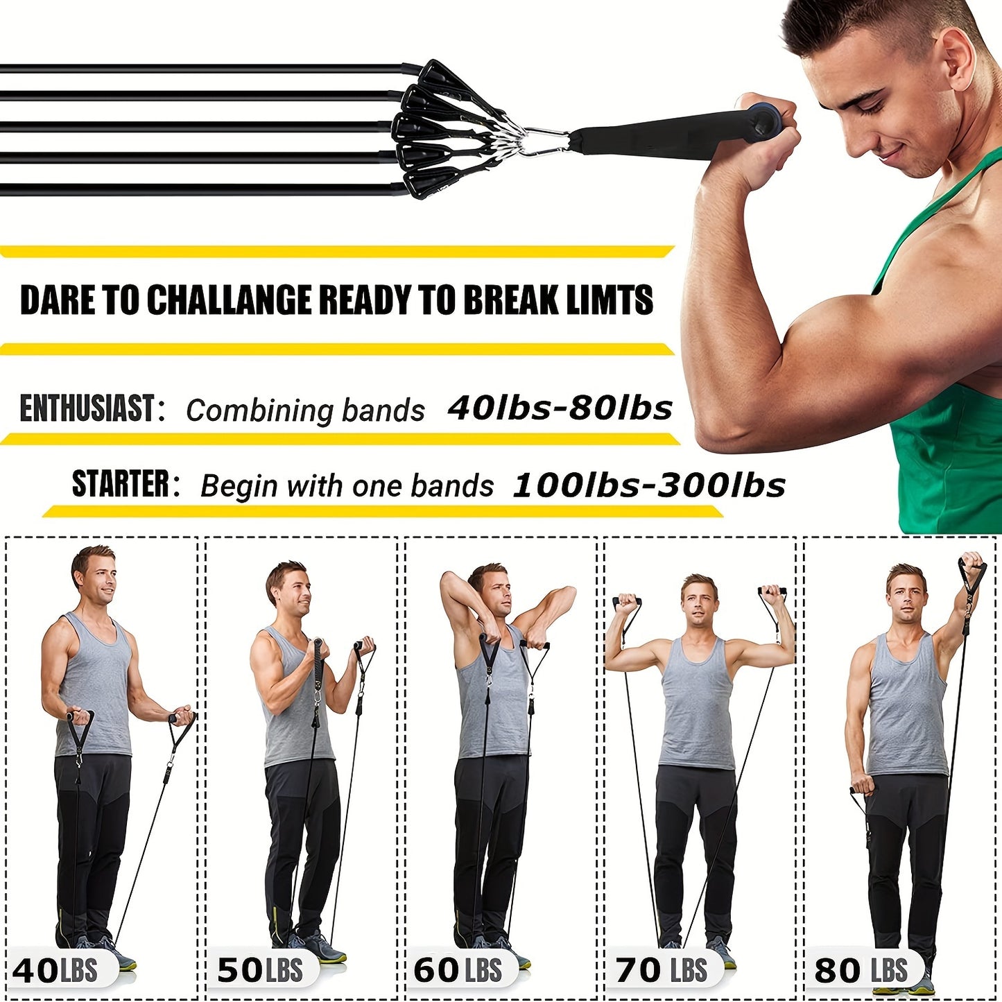 300lbs Workout Bar Fitness Resistance Bands Set Pilates Yoga Pull Rope Exercise Training Expander Gym Equipment for Home Bodybuilding