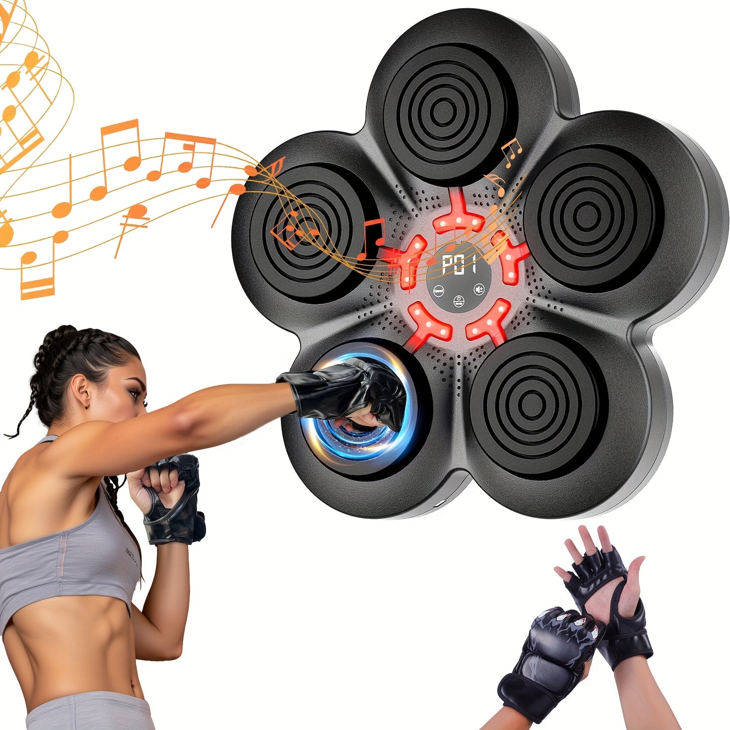 Wall-Mounted Music Boxing Trainer with LED Lights & Gloves – Adjustable Home Gym Equipment for Adults, Family Fitness, and Relax