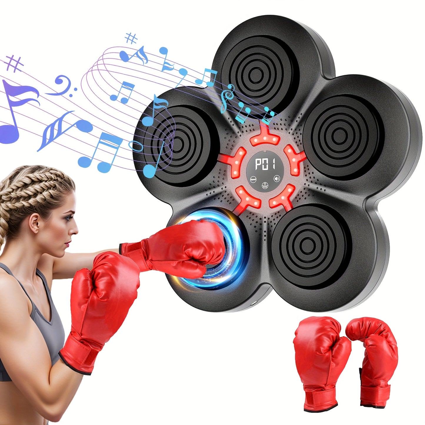 Wall-Mounted Music Boxing Trainer with LED Lights & Gloves – Adjustable Home Gym Equipment for Adults, Family Fitness, and Relax