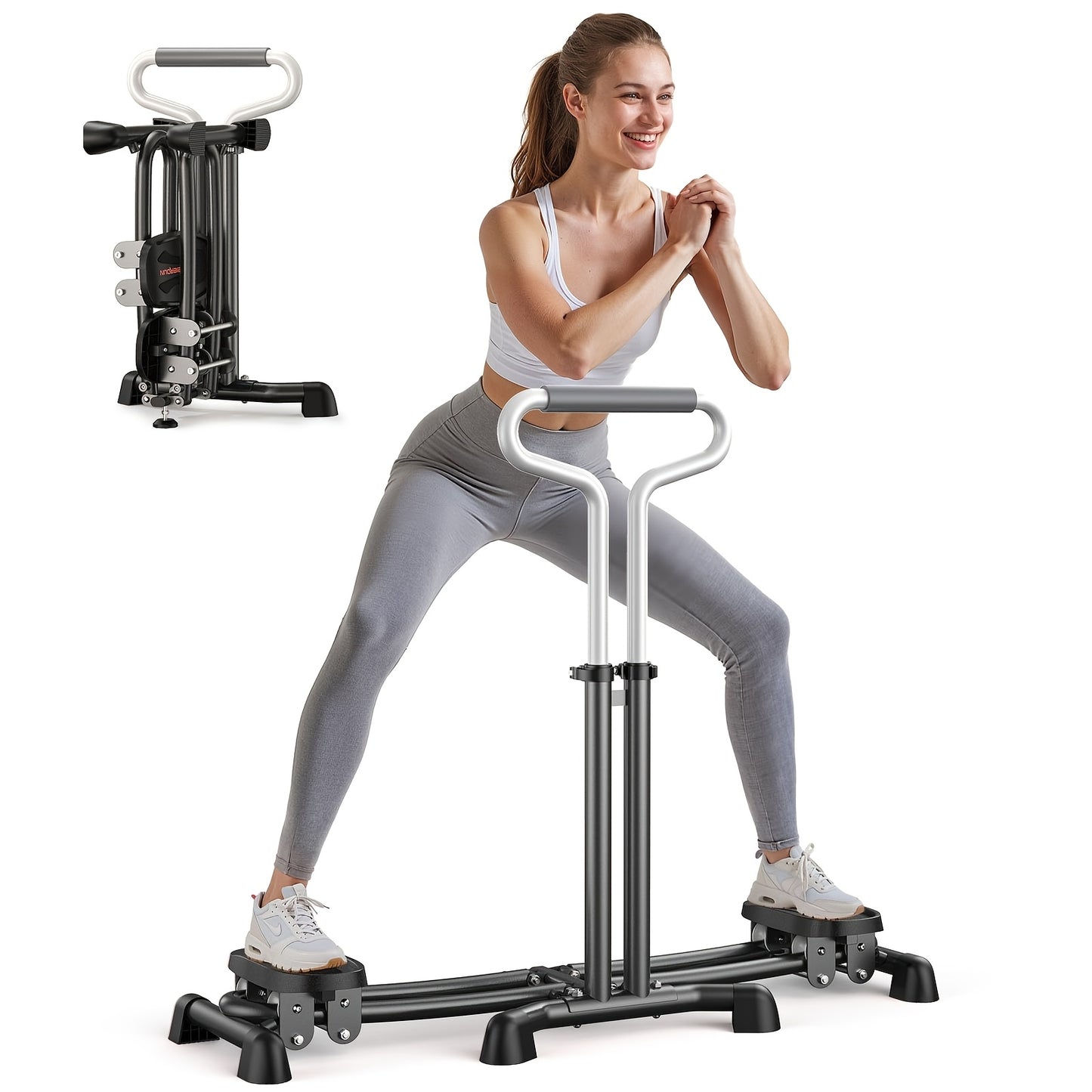 Sportsroyals Pink Ski Stepper Trainer, 300lb Load Capacity - Fun Cardio & Full Body Aerobic Exercise Machine for Home Gym, Ideal Christmas Gift for Women, Home Gym Equipment|Dual Handlebars|Adjustable Resistance Levels, Gym A