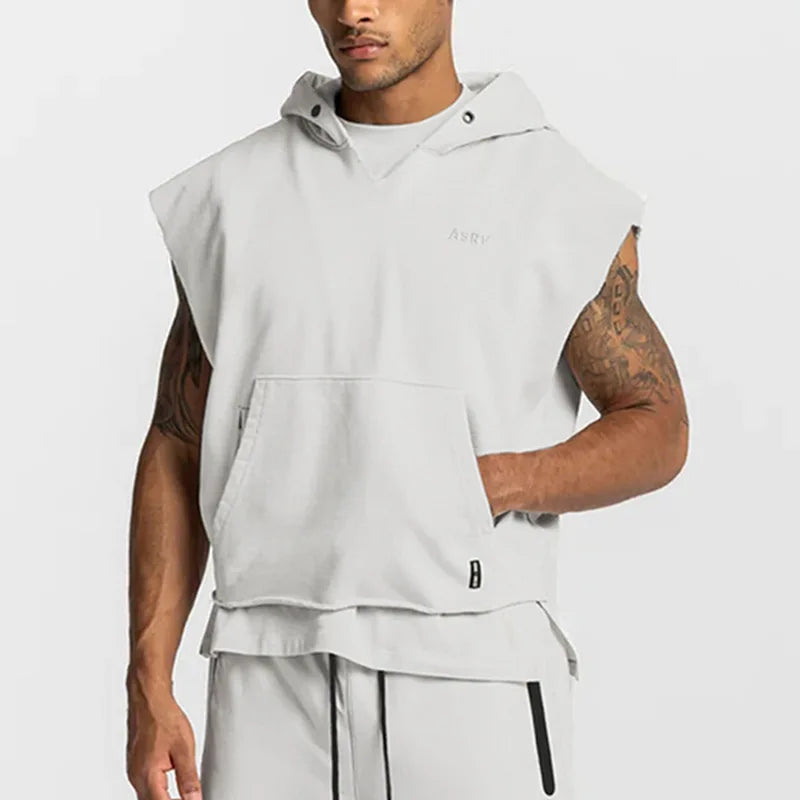 Gyms Mens Multi-pocket Bodybuilding Cotton Sleeveless Hooded Casual Biker Vest Sweatshirt Fitness Workout Sportswear Tops Male