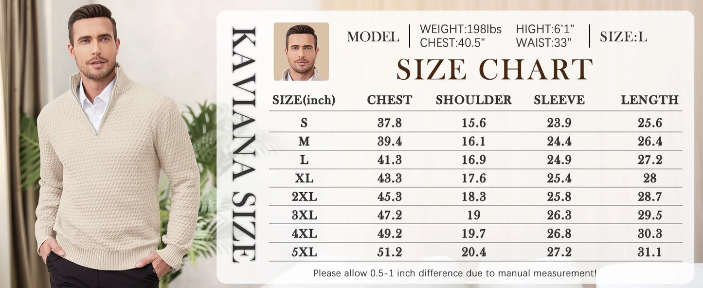 Men's Sweater Winter Casual Knitted Zip Sweater Mock Neck Pullover Ribbed Knit Casual Pure Color Soft Sweaters US Size