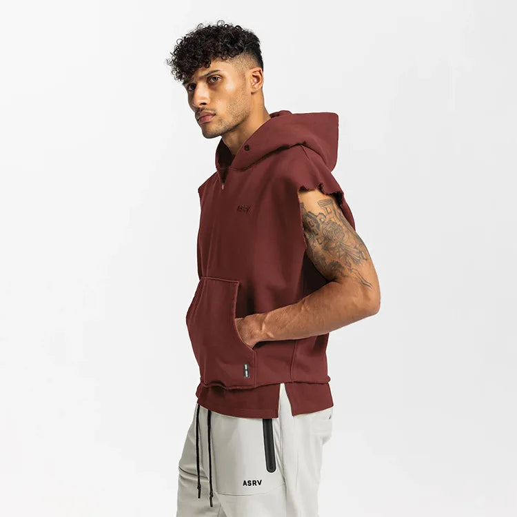 Gyms Mens Multi-pocket Bodybuilding Cotton Sleeveless Hooded Casual Biker Vest Sweatshirt Fitness Workout Sportswear Tops Male