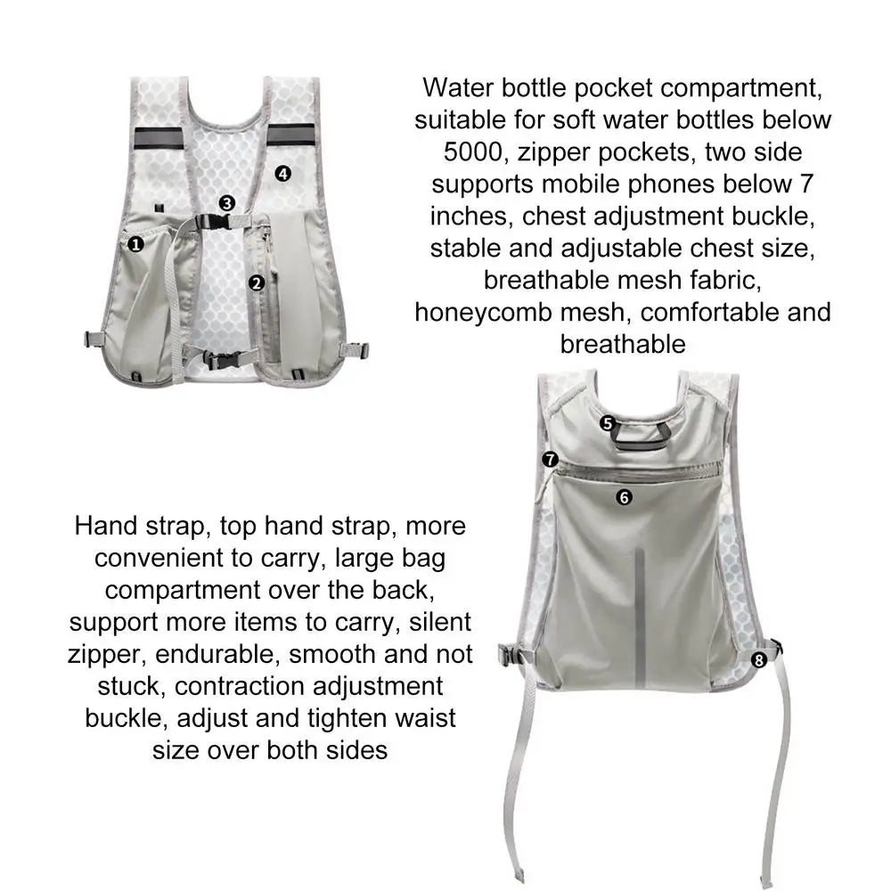 Running Vest with Multiple Pocket Lightweight Reflective Hydration Backpack Breathable Material Vest for Climbing Hiking Camping