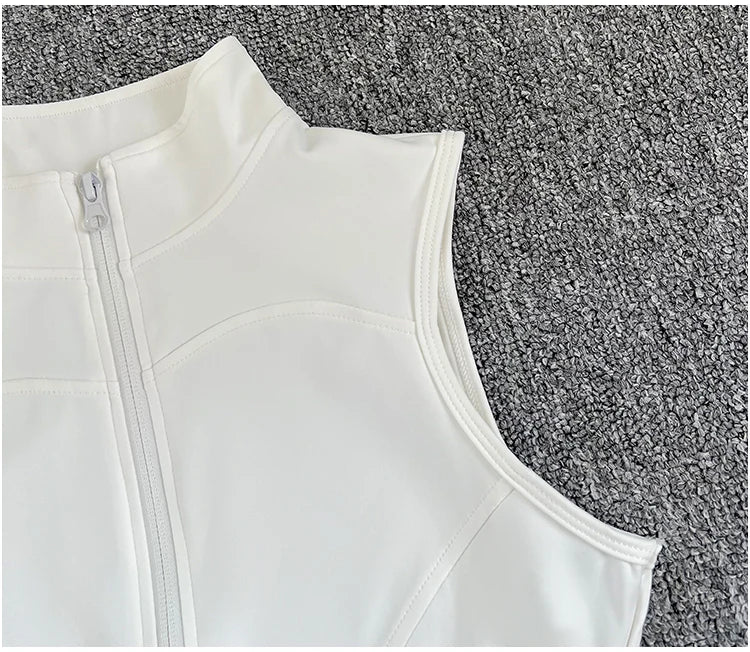 Women's Slim Fit Sport Sleeveless Top Quick Dry Elastic Stand Collar Yoga Fitness Clothing Summer Zipper