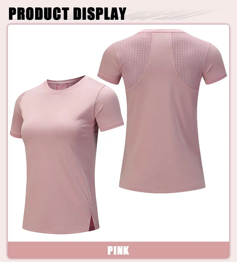 Women Gym Jogging Top Fitness Quick Dry Yoga Shirts Short Sleeve Mesh  Athletic Shirt Outdoor Running Sporting Sweat Suits Pink
