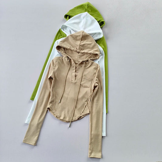 Women Gym Hooded Casual Sports Sweater Crop Top Fat Dry Threaded Slim Slim Pullover Running Yoga Shirt Long Sleeve Clothing