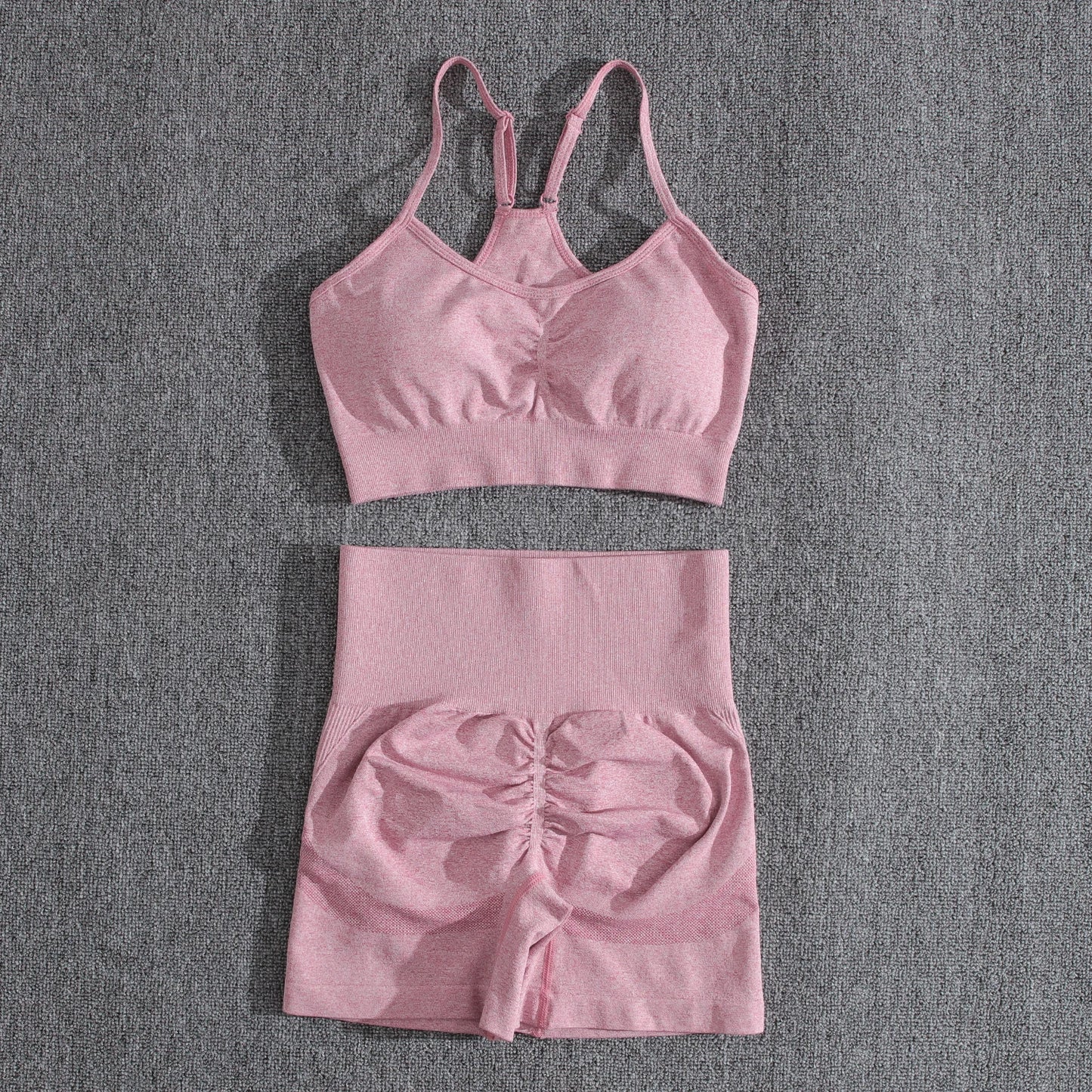 Solid Women Two Piece Sets Peach Buttocks Shorts Female Trackuists Gym Set Halter Fitness Shorts Push Up Bra Summer