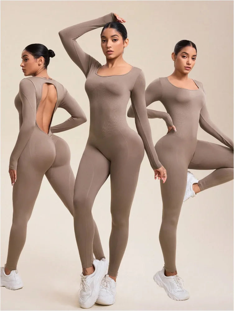Seamless sports yoga suit jumpsuit long sleeve peach hip trousers running fitness exercise Pilates quick drying clothes